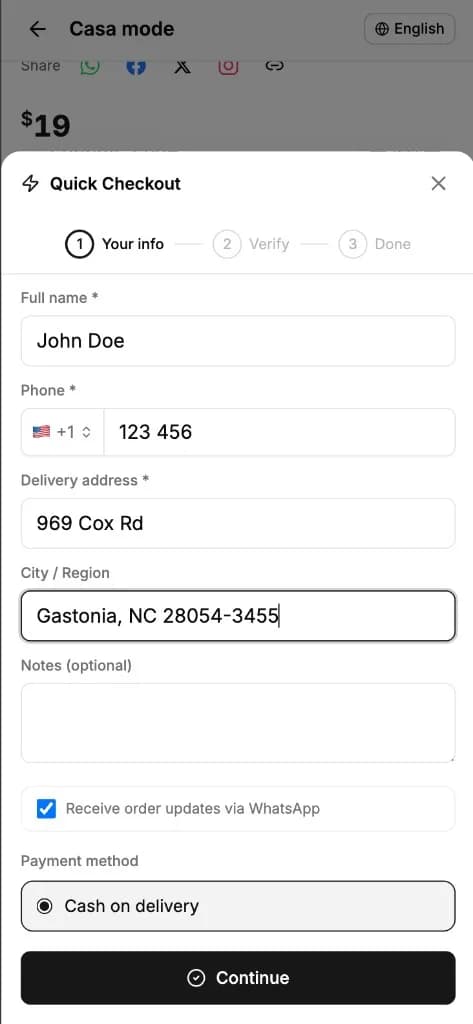 WhatsApp OTP checkout verification